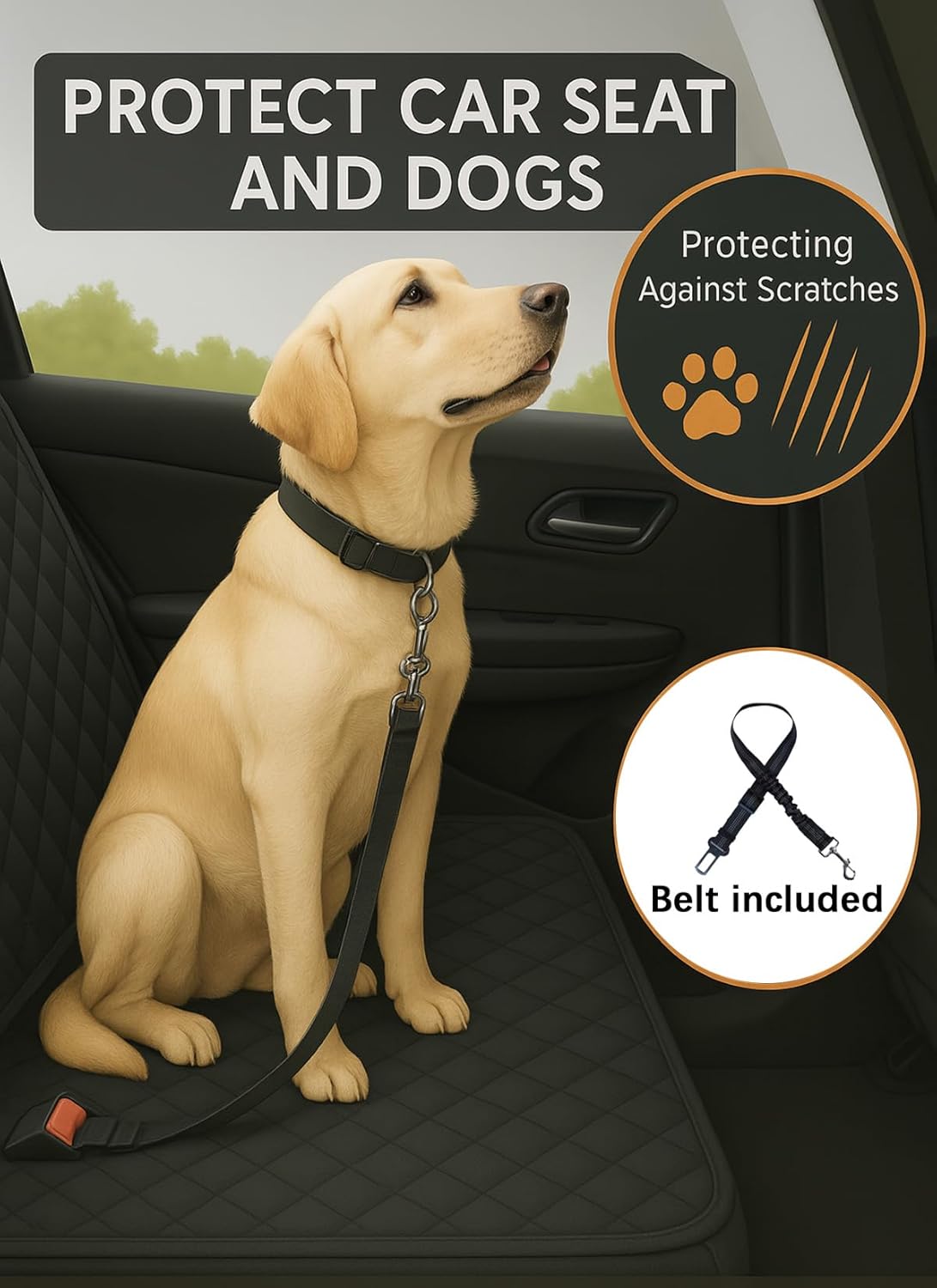 Waterproof Dog Car Seat Cover for Back Seat, Split Car Seat Covers for Dogs, Pet Backseat Cover for Dogs in Car, Nonslip Car Seat Protector, Seat Covers for Cars SUV Truck,seat Belt