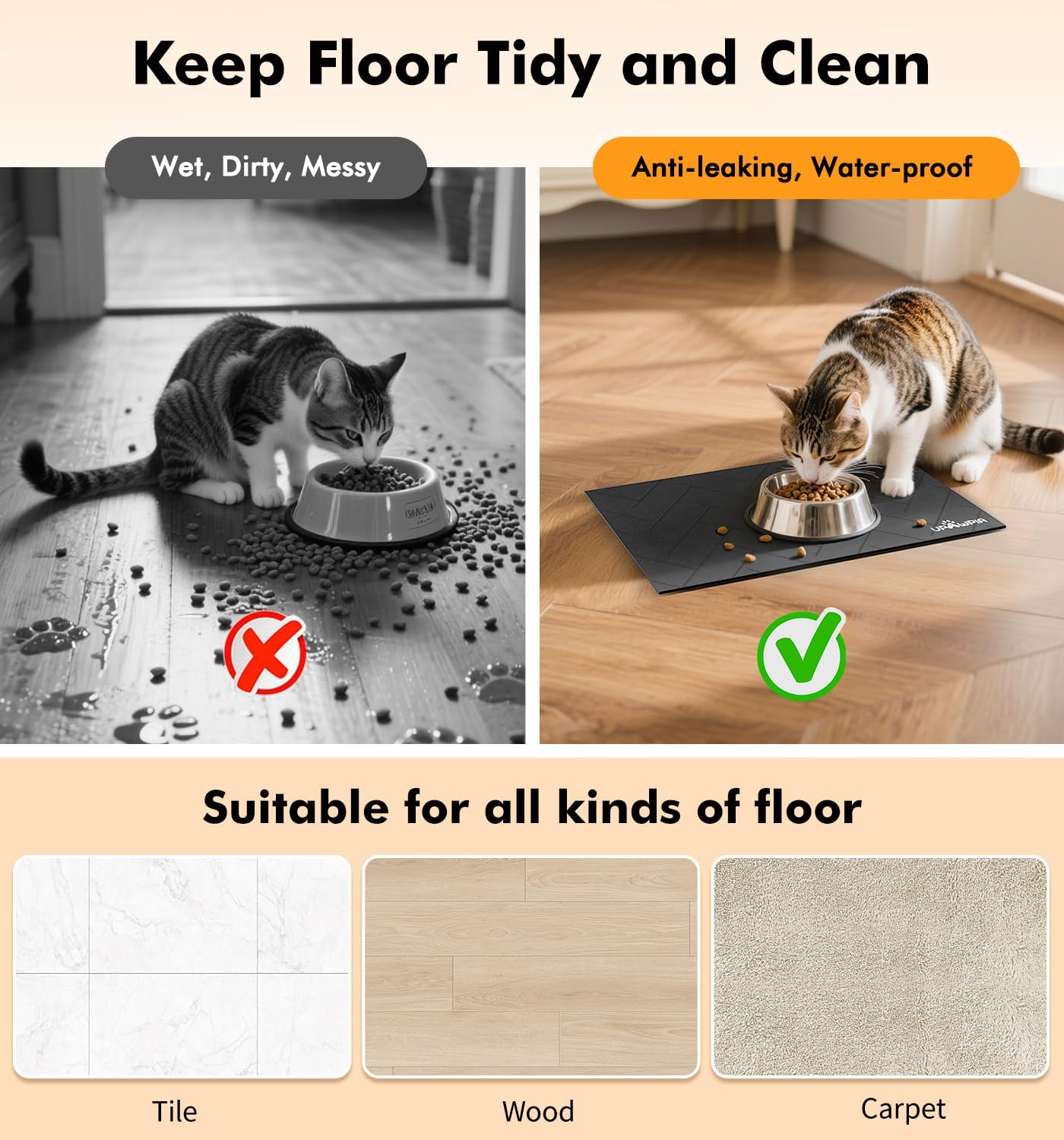 Pet Food Mat Absorbent Cat Food Mat Dog Mat for Food and Water Quick Dry No Stains Dog Feeding Mat Placemat for Messy Drinkers Cat Food Mats for Indoor Cats Bowl Mats Pet Supplies 12"X20" Grey