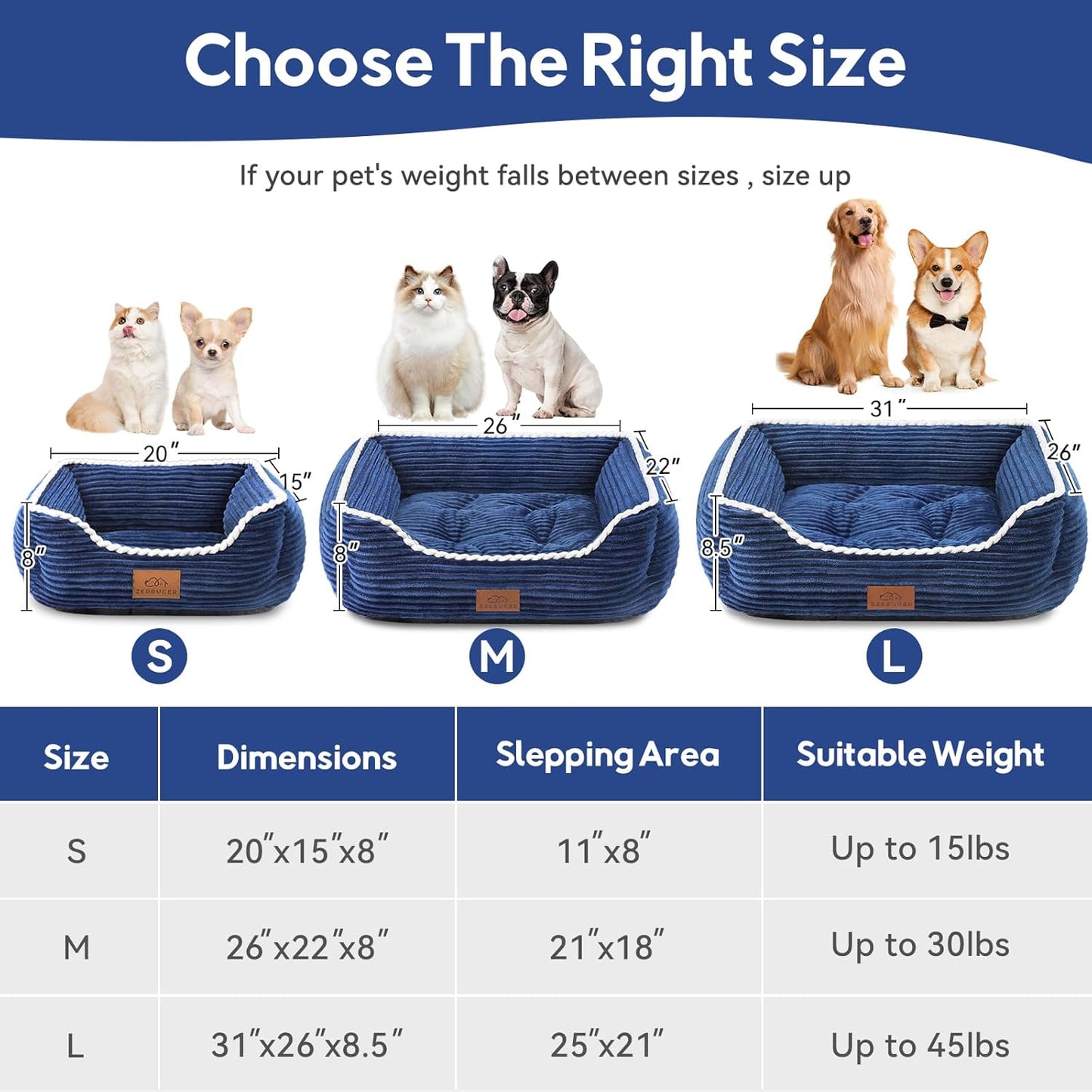 Orthopedic Dog Bed for Large Dogs,Dog Sofa Beds Supportive Foam Pet Couch Bed with Removable Washable Mat and Nonskid Bottom (Large, Blue)