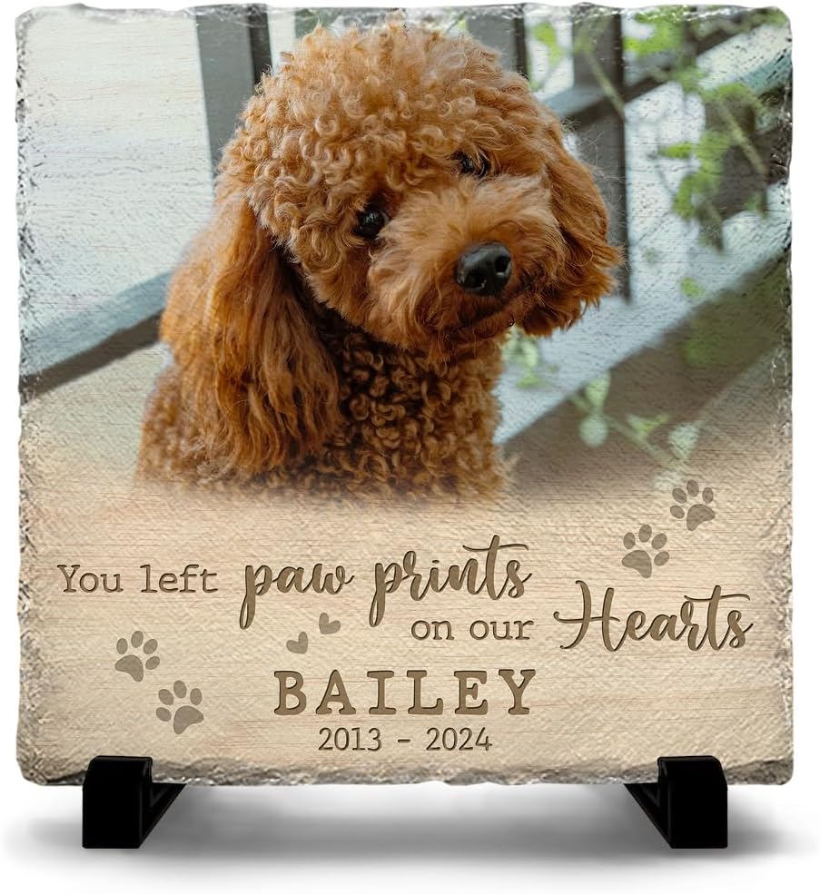 Personalized Pet Memorial Stones for Dogs - Dog Picture Frame Plaque - Square Stone as Dog Lovers Gifts for Women - Garden Decor for Cemetery
