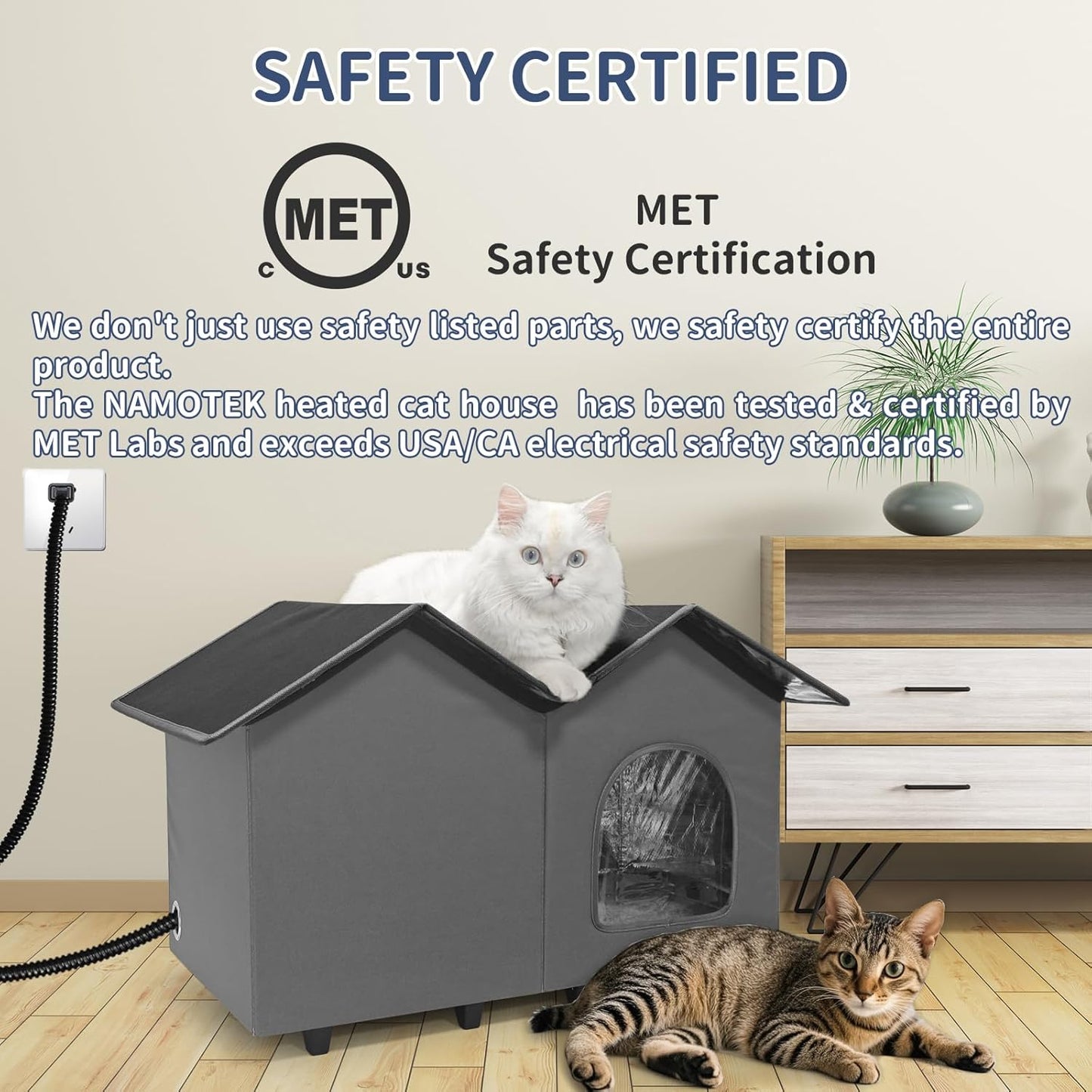NAMOTEK Heated Cat Houses for Indoor/Outdoor Cats with Elevated Heated Cat Bed Providing Safe Feral Cats, Easy to Assemble Large (23" x 13" x 18")
