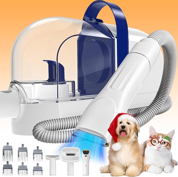 Rywell Dog Grooming Vacuum, 12000Pa Pet Grooming Kit with Clippers&Brushes for Shedding, Trimming&Vacuuming, Pet Grooming Vacuum for Dogs, Pet Grooming Kit, Low Noise, 1.5L