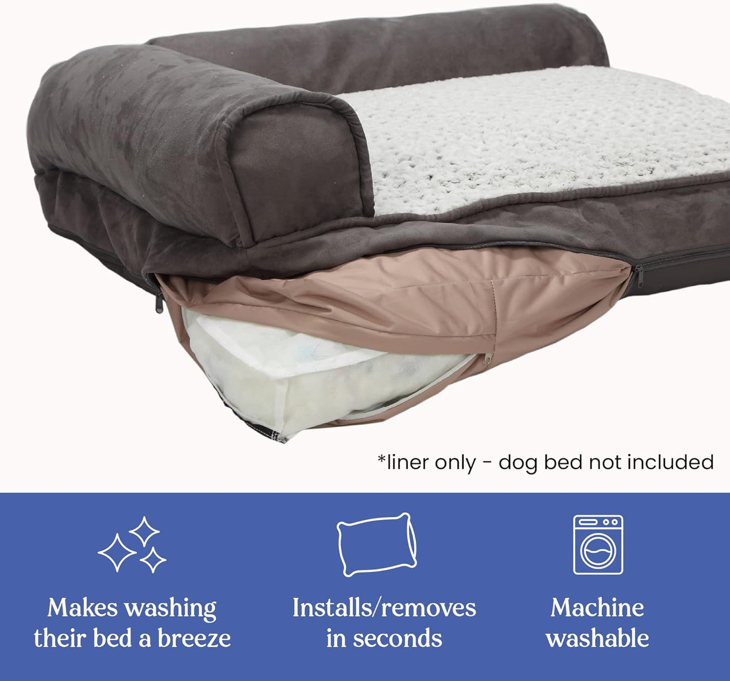 Dog Bed Cover – Waterproof Cover for Dog Bed – Heavy Duty, Machine Washable Zippered Liner – Durable, USA-Made Fabric for Pets – Ideal Pet Bedding Protector for Accidents and Messes - XL (Tan)