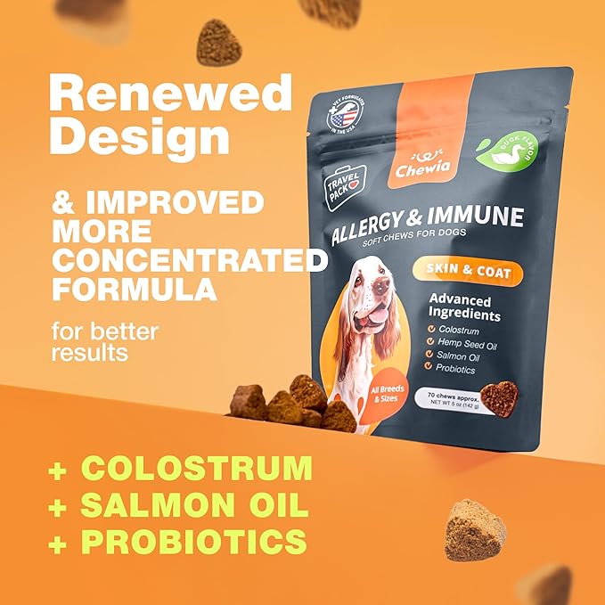 Dog Allergy Relief Chews - Itching Skin Relief Treats - Immune Health, Seasonal Allergies, Hot Spots Support Soft Chewables - Itch Relief for Dogs with Salmon Oil - Skin and Coat Supplement