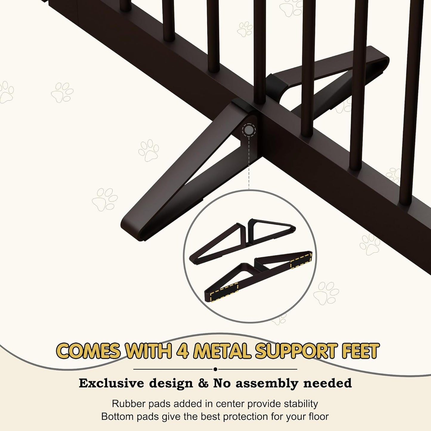 Freestanding Pet Gates with Walk Through Door, Dog Indoor Fence, Dog Gate for The House, Doorway, Stairs, Extra Wide Pet Gate, Support Feet Included, 120 Inch Wide, 6 Panels 24" Tall, Brown