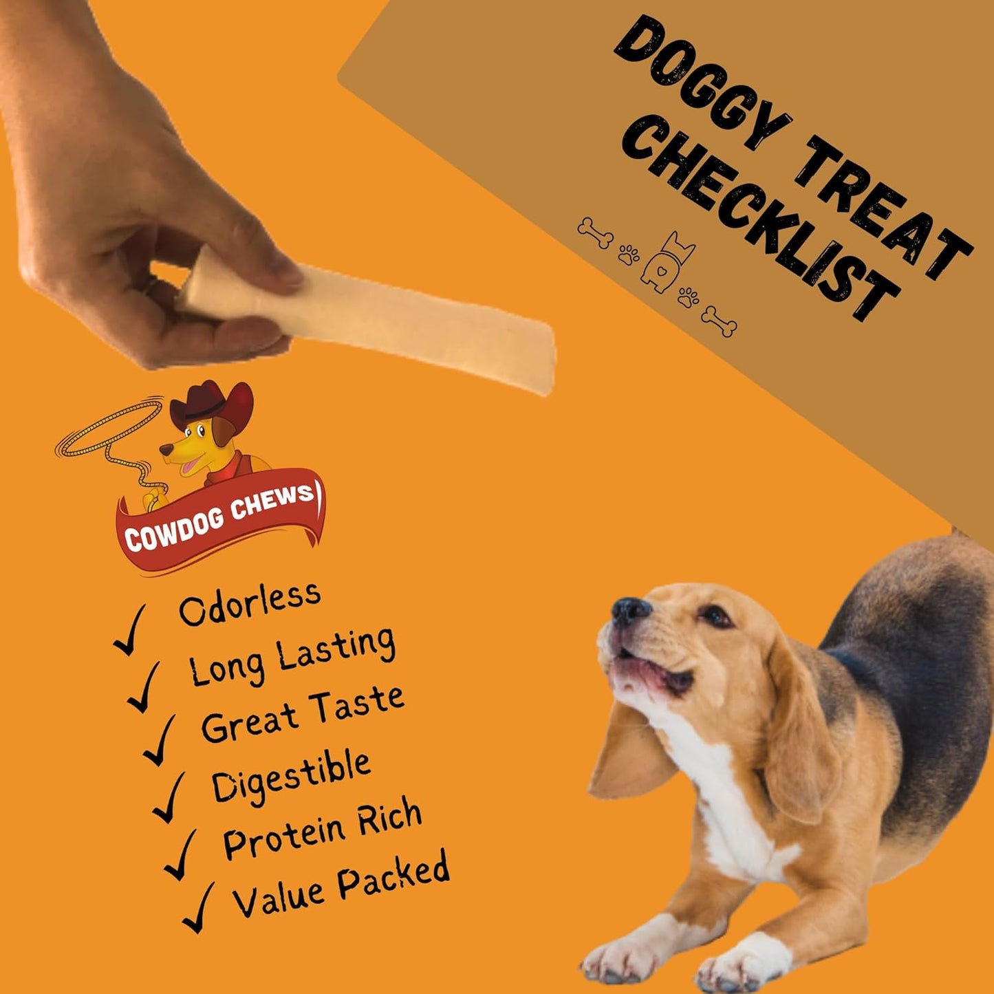 Cowdog Chews Beefhide Roll (7-8 inch) Long Lasting Dog Treat Bone, Great for Dental Health and Aggressive Chewers (80 Count)