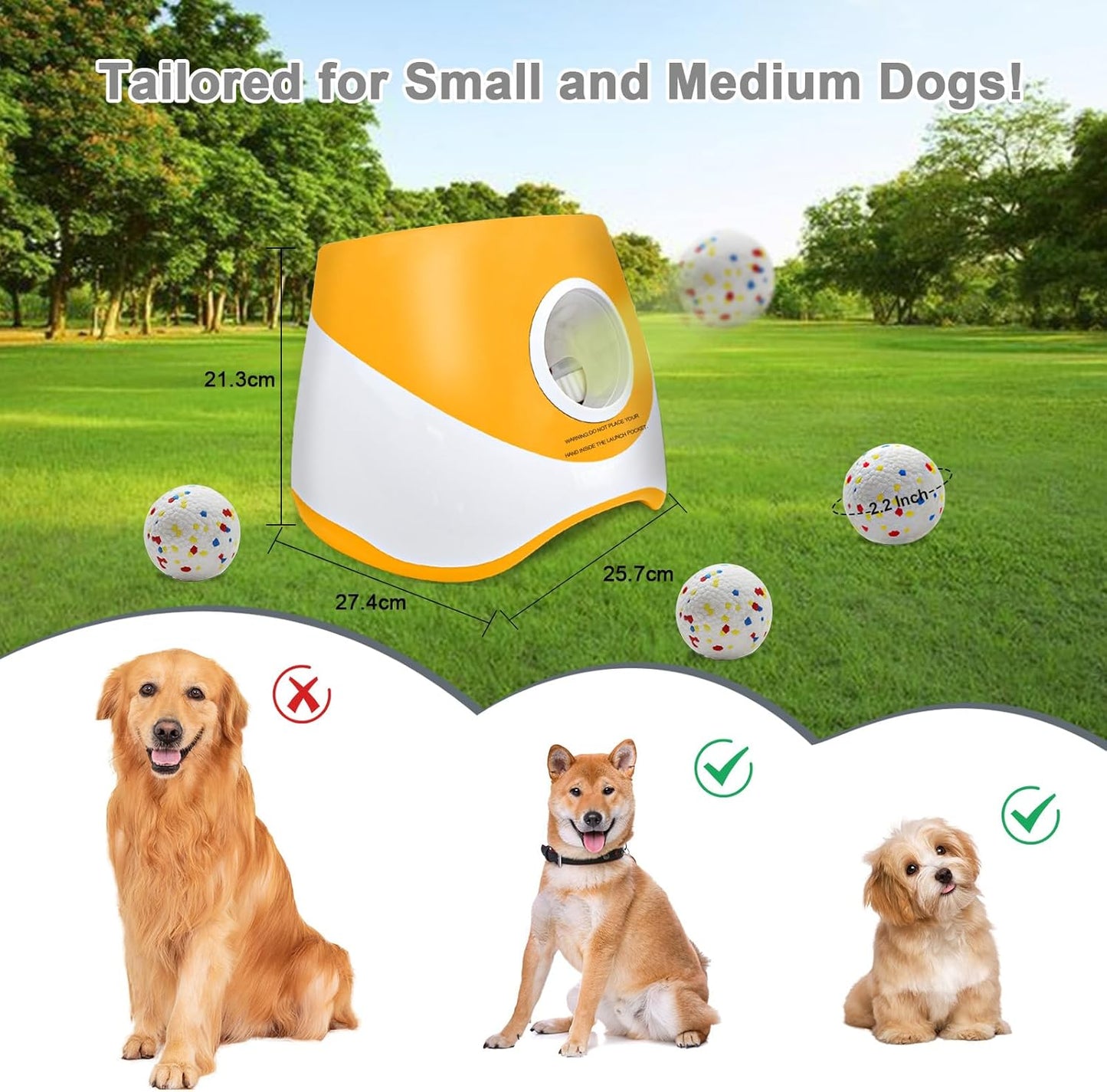 Automatic Dog Ball Launcher for Samll to Medium Dogs, Upgraded Interactive Toy Balls Thrower, Distance Adjustable Mental Stimulating Dog Toys with 4 Etpu Balls 2.2 Inch (Orange)