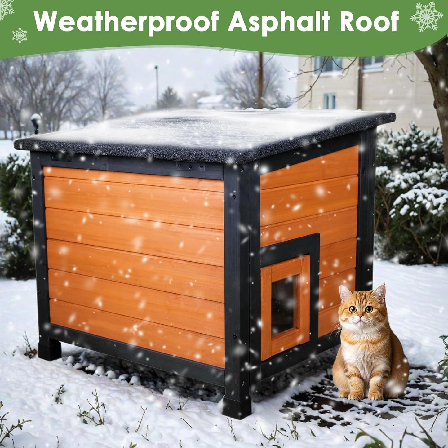 Insulated Cat House Weatherproof Outdoor/Indoor Shelter with Openable Asphalt Roof for Feral Cats & Small Pets