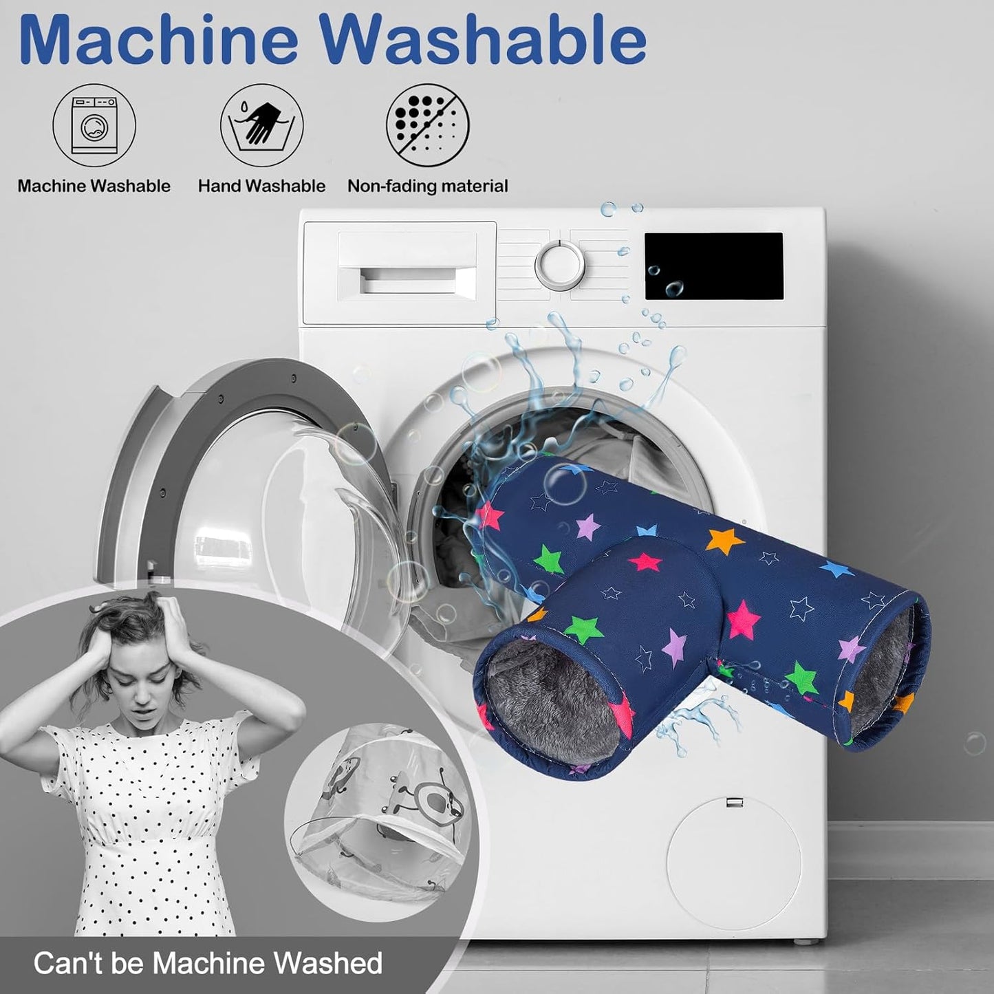 Glittme Guinea Pig Tunnel Washable Guinea Pigs Hideout Portable Rabbit Tunnels Soft Ferret Tunnel for Playing Resting Guinea Pig Accessories for Hedgehogs, Hamster, Colorful Stars