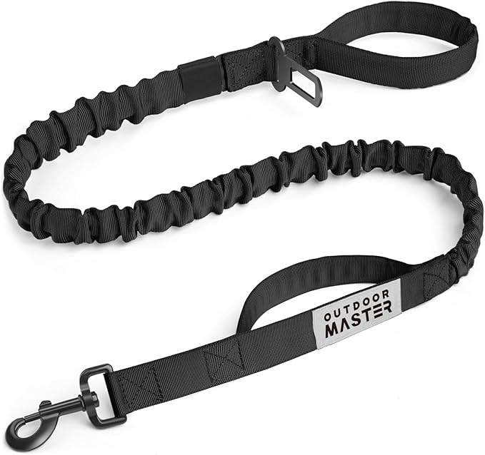 OutdoorMaster Bungee Leash, Heavy Duty with Shock Absorption, 2 Padded Handles Training Leash, Improved Dog Safety and Comfort - Black Upgraded, 4 FT