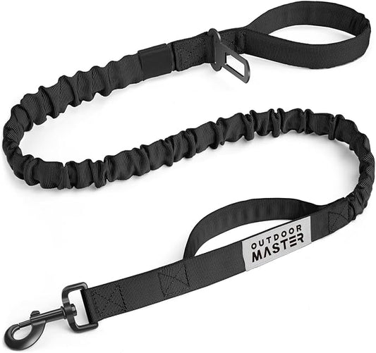 OutdoorMaster Bungee Leash, Heavy Duty with Shock Absorption, 2 Padded Handles Training Leash, Improved Dog Safety and Comfort - Black Upgraded, 4 FT