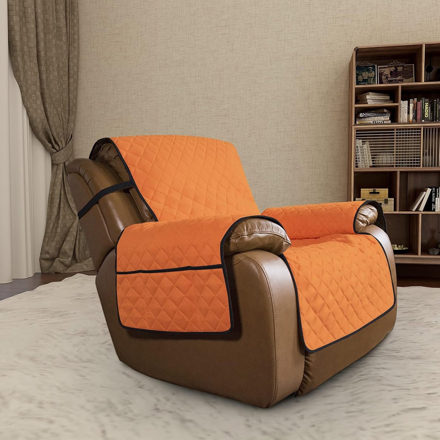 Easy-Going Oversized Recliner Chair Slipcover Reversible Sofa Cover Water Resistant Couch Cover Furniture Protector with Elastic Straps for Pets Dog (Oversized Recliner, Orange/Black)