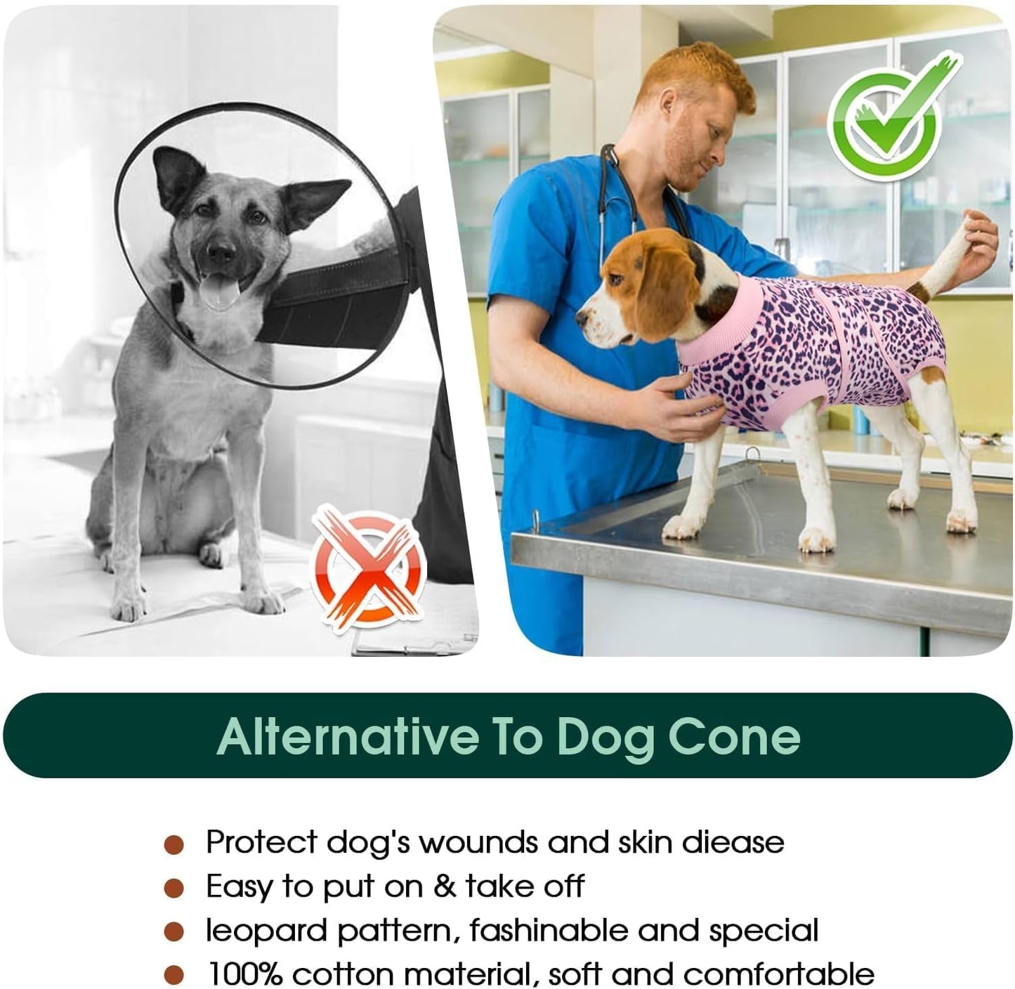 Kuoser Dog Surgery Suit, Comfy Dog Recovery Suit Female Doggie Onesie for Surgery, Post-Op Onesie for Female & Male Dogs, Soft Protective Wear, PinkLeopard XL