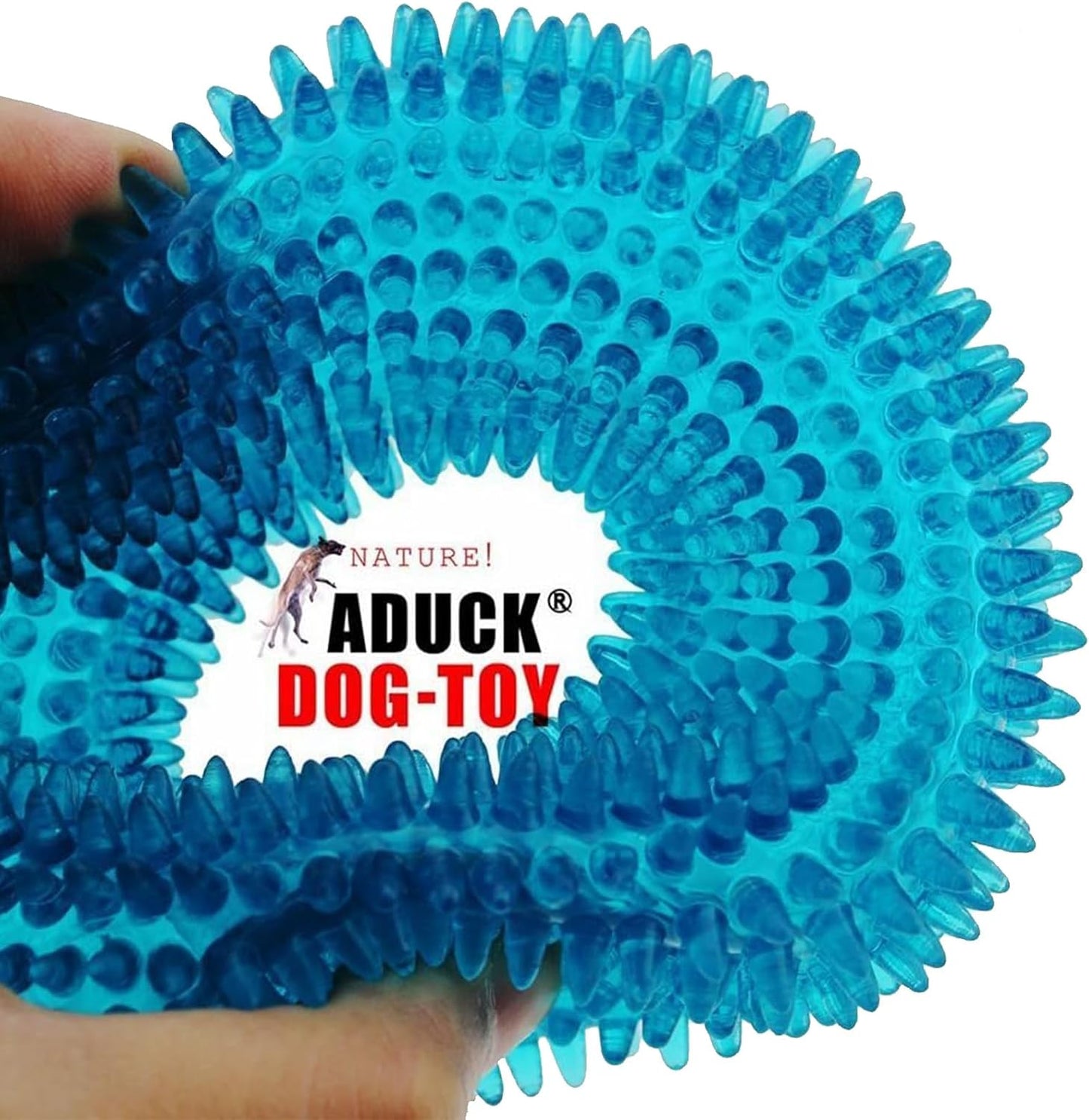 ADUCK Dog Squeaky Chew Toys for Aggressive Chewers, Small Medium Large Dogs Teeth Cleaning Soft Natural Rubber Float Toy for Indoor Outdoor Water Pool, Donut Ring Design 4.92 inch, Crystal Blue