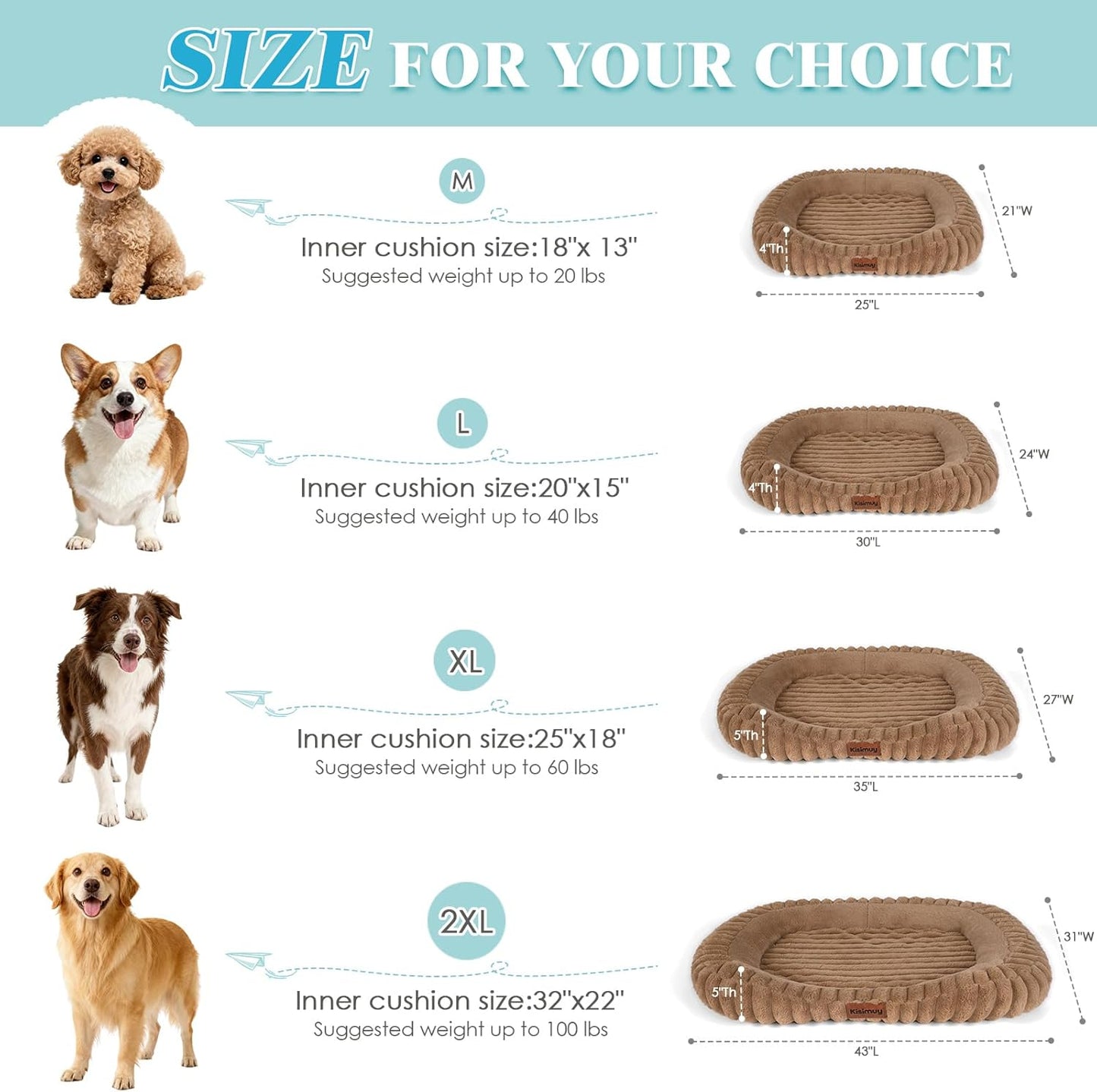 Dog Bed for Extra Large Dogs, Cute XL Dog Bed with Removable Washable Cover & Anti-Slip Bottom, Soft Calming Pet Sofa Bed with Handle for Indoor Pets, 43x31x5inches, Brown