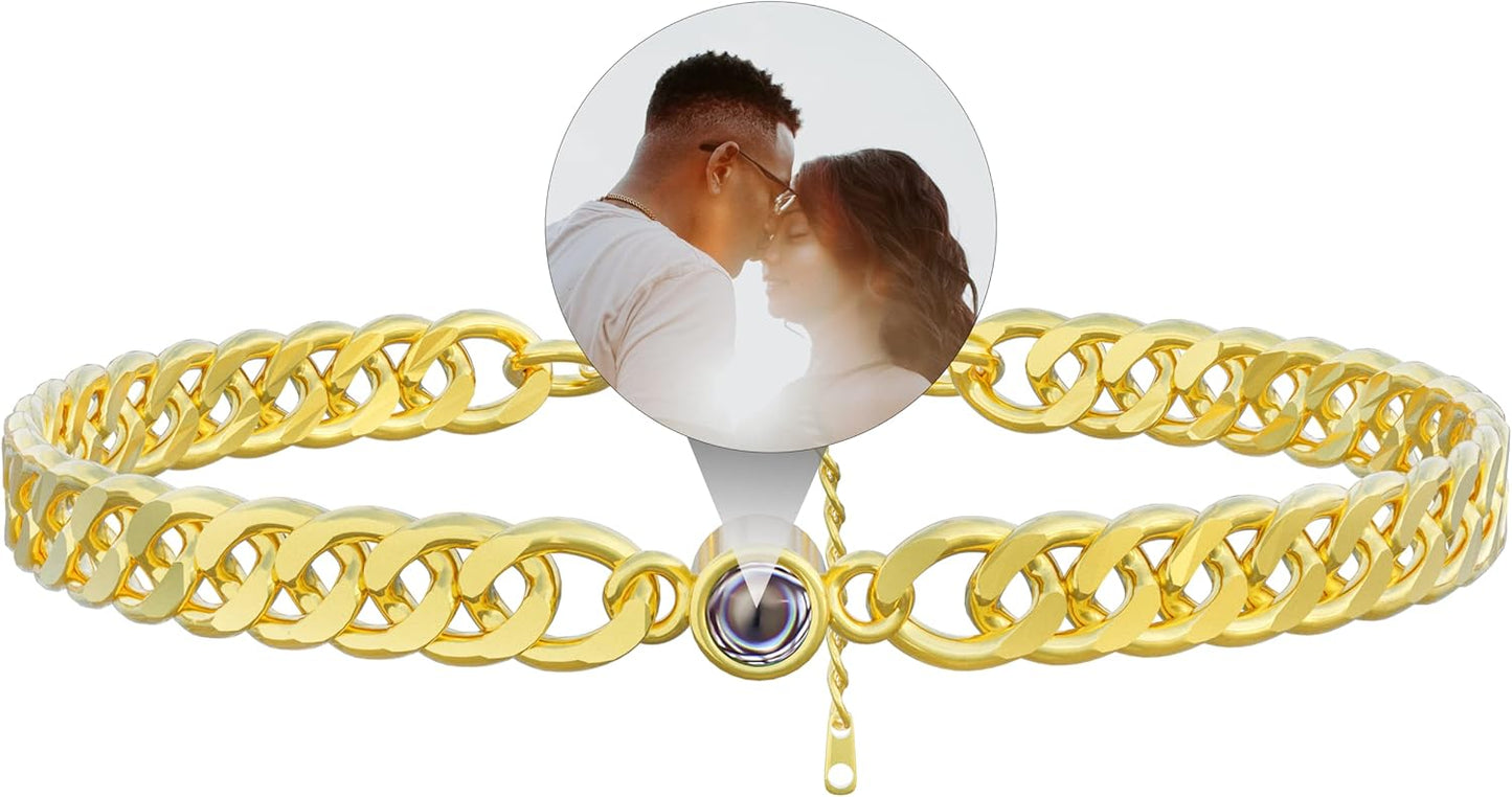 EMIRISTIC Custom Photo Bracelet - Personalized Picture Natural Stone Cuban Chain Bracelet - Any Special Day Gifts