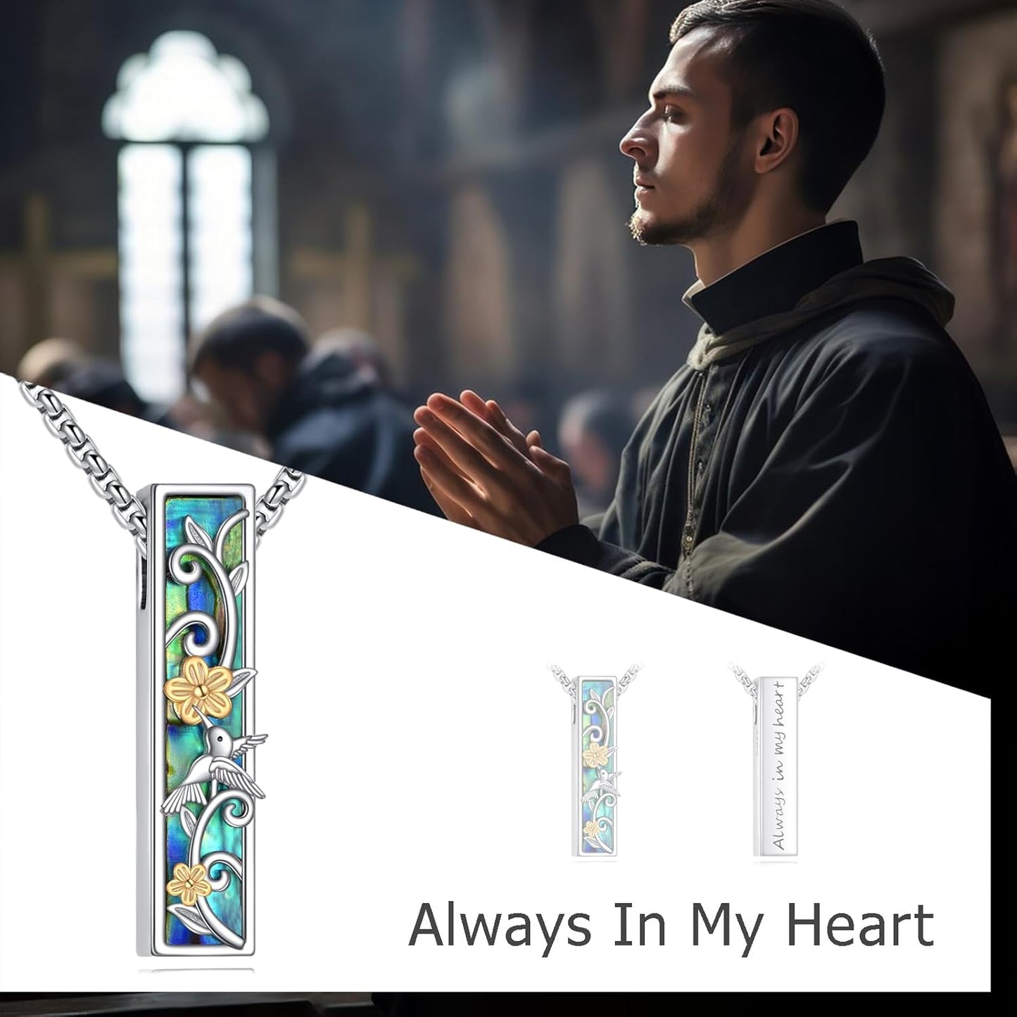 Urn Necklaces for Ashes Sterling Silver 3D Vertical Bar Memorial Pendant for Loved Ones Keepsake Cremation Jewelry Gifts for Women Men