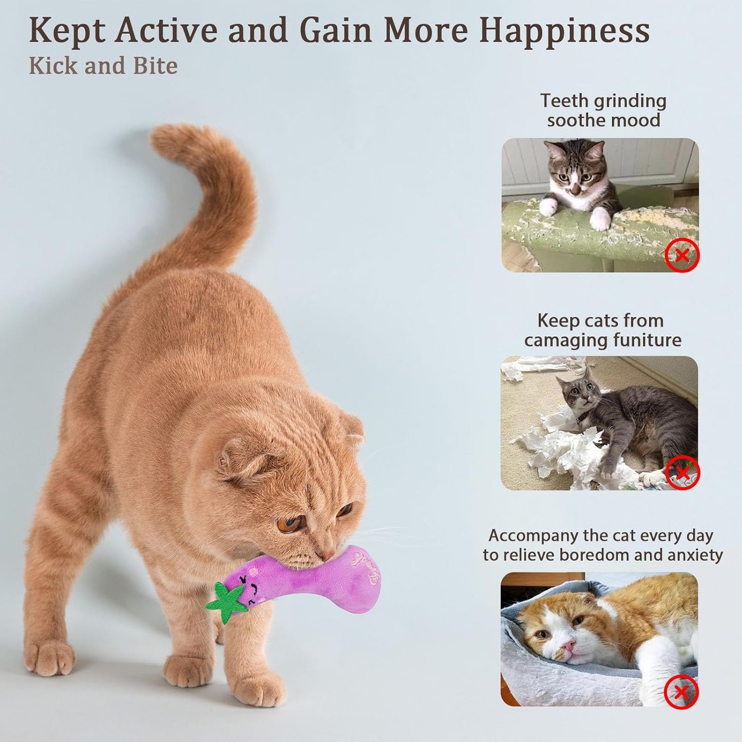 Catnip Cat Toys, Interactive Indoor Cat Nip Toy Kitty Kicker, Durable Kitten Teething Chew Toy, 5 Pack, Vegetable Shape