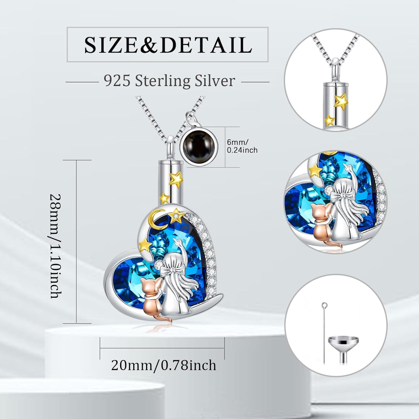 Sterling Silver Pet Urn Necklace for Ashes - Memorial Keepsake for Dog, Cat Pet