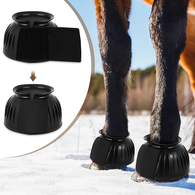 Abbylike Horse Bell Boots Protect Against Hoof Impact Trauma Rubber Bell Boots Horse Care for Turnout No Rub Design Comfort Quick Wrap Hook and Loop