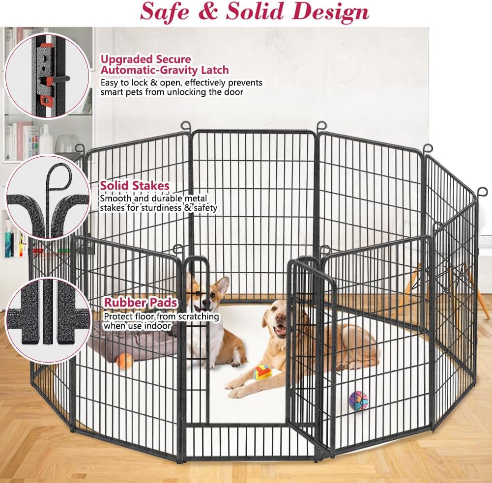 Dog Playpen Outdoor, 40 inch 10 Panels Heavy Duty Dog Fence for Indoor Outdoor, Rustproof Metal Dog Pen for Large Medium Small Dogs, Portable Pet Dog Fence for Yard, RV Camping