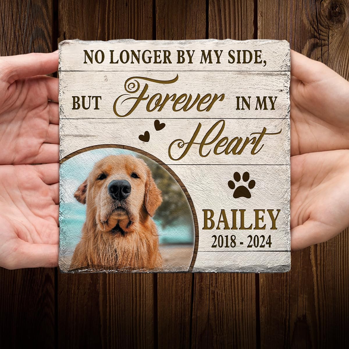 Personalized Pet Memorial Stones for Dogs - Dog Loss Rock with Paw Prints - Sentimental Gifts for Dog Owner and Pet Lover - Square Stone to Keep Dog Picture Frame
