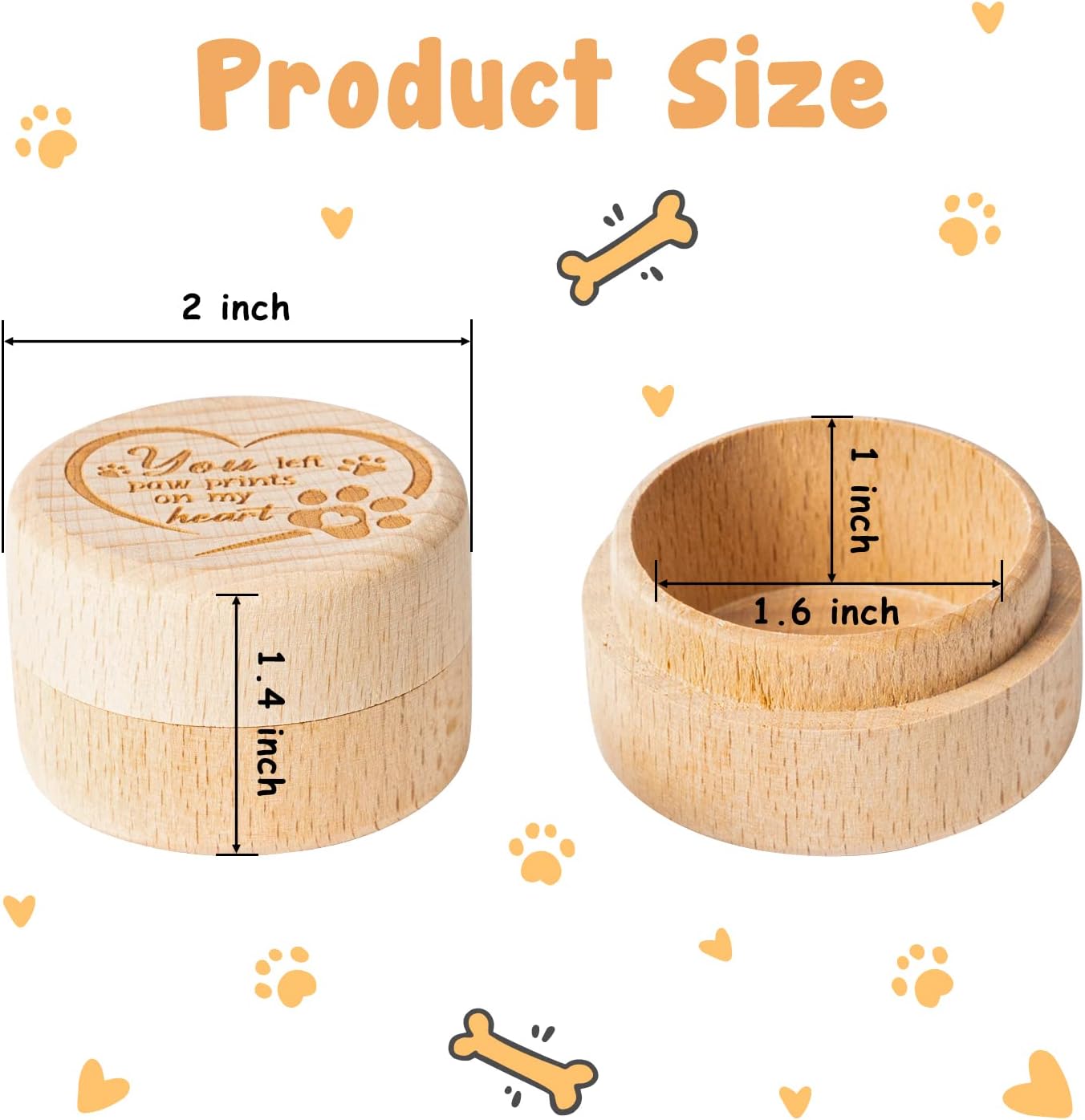 CJiangpo Pet Hair Keepsake Box, Wooden Pet Fur Memorial Box with Paw Engraving, Dog Cat Hair Ashes Container Memorial Urn Loss Sympathy Gifts