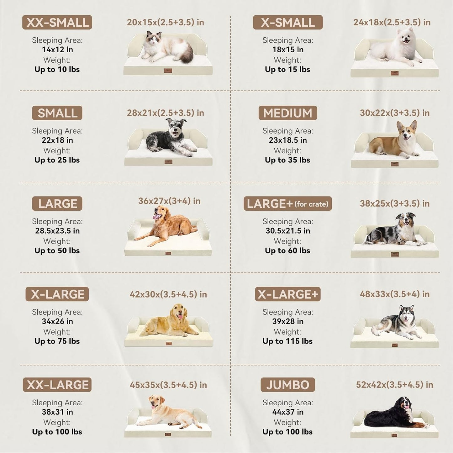 Large Dog Bed Orthopedic Washable - Waterproof with Removable Cover - Memory Foam - XXL Large Big Dogs - Beds Bolster Pet - Couch Sofa - Beige Dog Bed