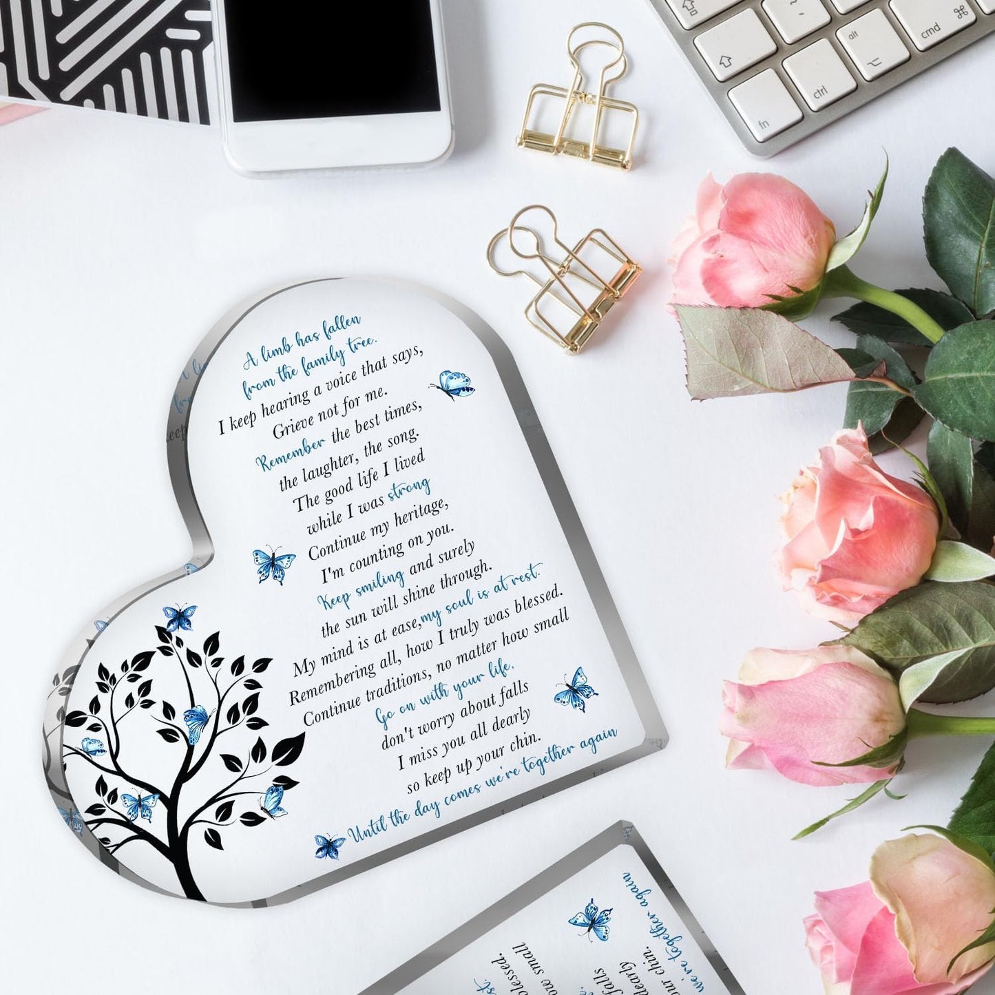 Condolence Gifts, Sympathy Gifts, Remembrance Gift, Memorial Heart Shaped Acrylic Decor Sign, Grieving Gift with Sympathy, Memorial Bereavement Sympathy Gifts for Loss of Loved One