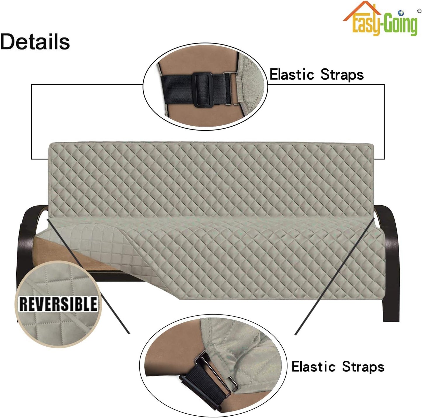 Easy-Going Futon Sofa Slipcover Reversible Sofa Cover Armless Couch Cover Water Resistant Pets, Kids, Children, Dog, Cat (Beige/Beige)