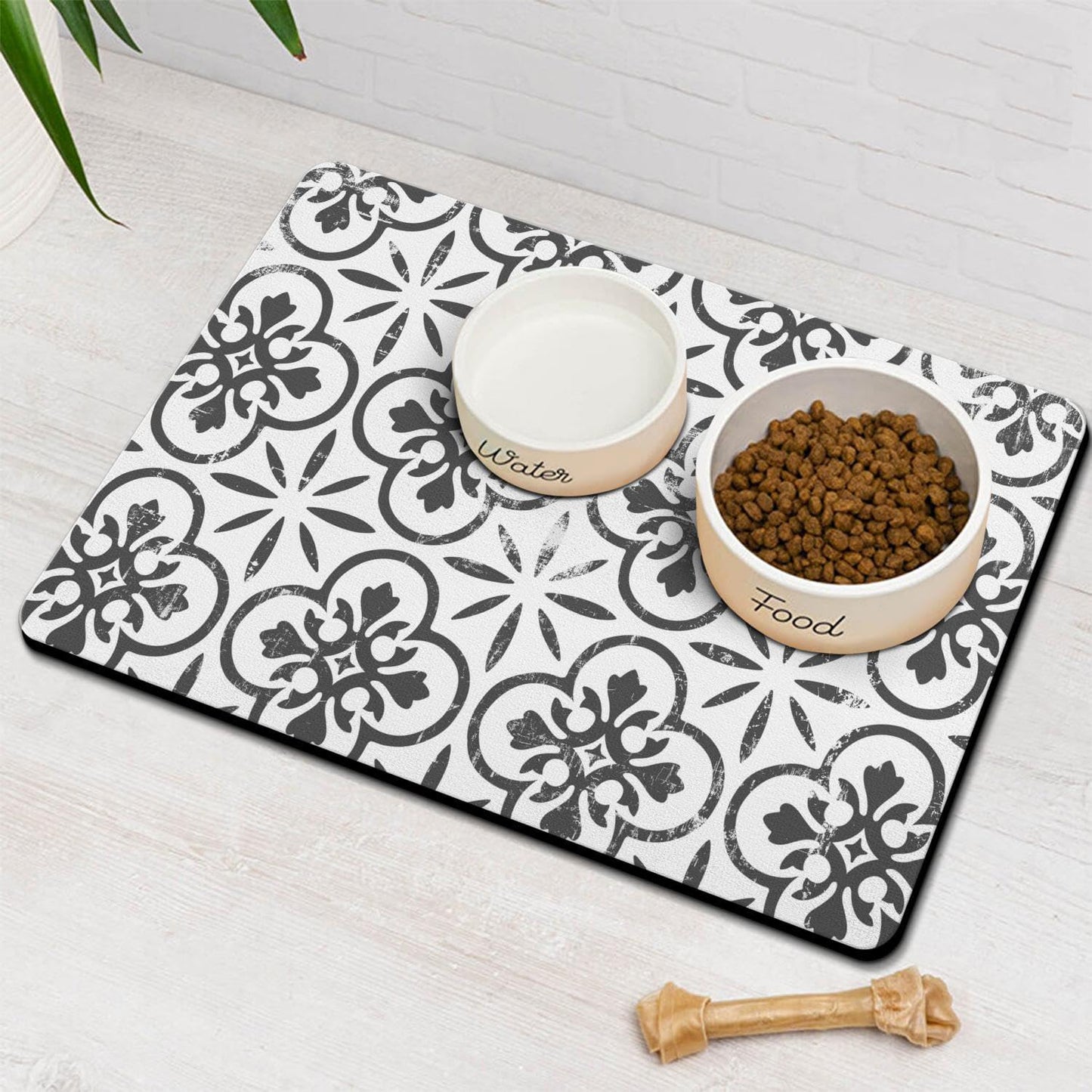 Dog Food Mats for Floors Absorbent, Pet Cat Food Mat - Quick Dry Dog Bowl Mats for Food and Water, Eco-Friendly Boho Pet Supplies