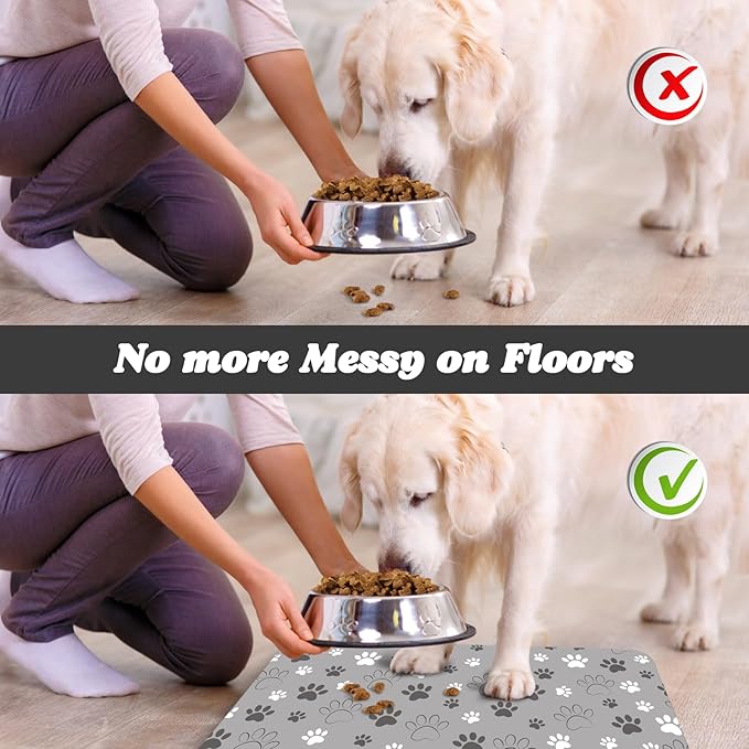 Dog Food Mat, Absorbent Water Bowl Mats Cat Pet Feeding Placemats Light Gray 16 * 24 inch