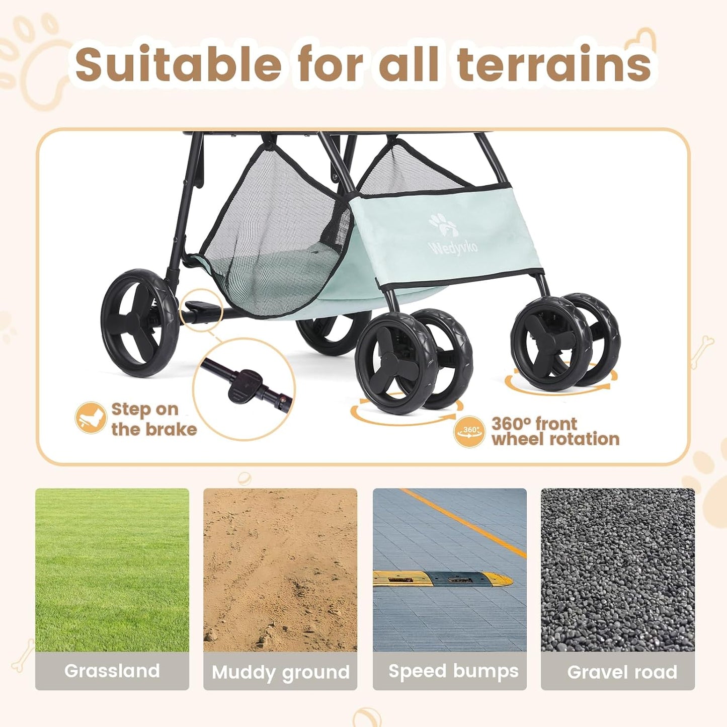 Pet Stroller, 4 Wheels Pet Strolling Cart for Medium/Small Dogs and Cats, Foldable Cat Jogger/Dog Stroller with Cup Holder, Storage Basket, Breathable Mesh, All-Season Pet Carrier (Tealblue)