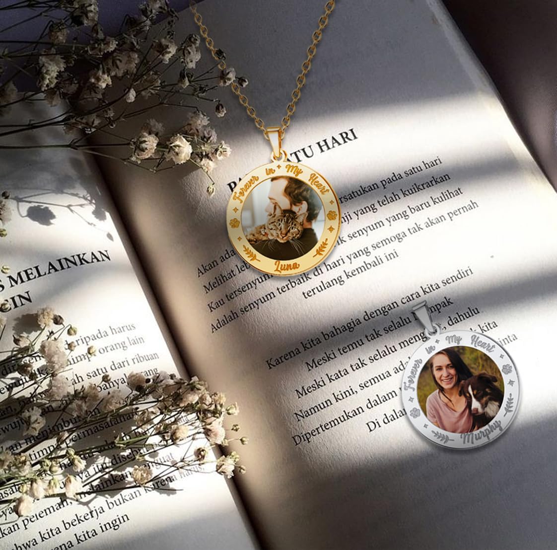 CharmSStory Personalized Photo Necklaces Custom Engraved Name Necklace Memory Keepsake Picture Necklace Pendant Customized Gifts for Women Men