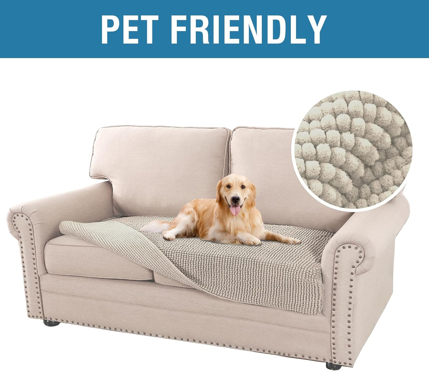 H.VERSAILTEX Plush Chenille Dog Bed Cover Thick Soft Loveseat Cover for 2 Cushion Couch Anti Slip Couch Cover Furniture Protector for Dog, Pet, Cat (35" x 62", Island Fossi)