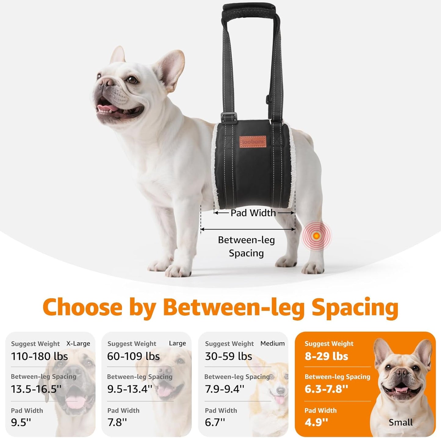 LOOBANI Portable Dog Sling for Back Legs, Hip Support Harness to Help Lift Dogs Rear for Canine Aid and Old K9 Cruciate Ligament Rehabilitation