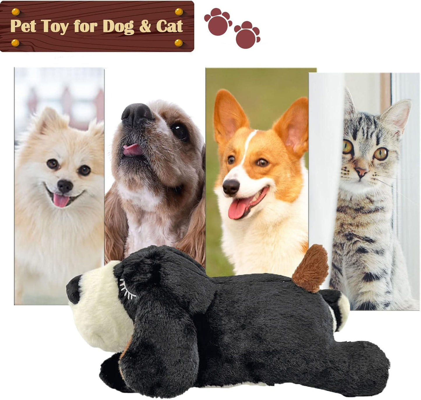 Heartbeat Puppy Toy, Puppy Sleep Aid Toy, Small Dog Training Toys for Separation Anxiety Relief, Pets Plush Toys for Dogs Cats (Black)