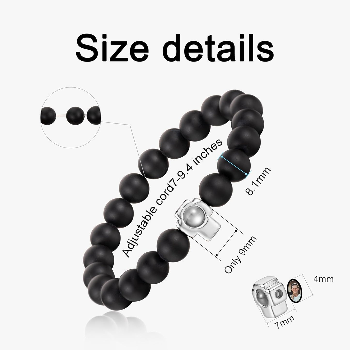 EMIRISTIC Custom Photo Bracelet - Personalized Picture Natural Stone Cuban Chain Bracelet - Any Special Day Gifts