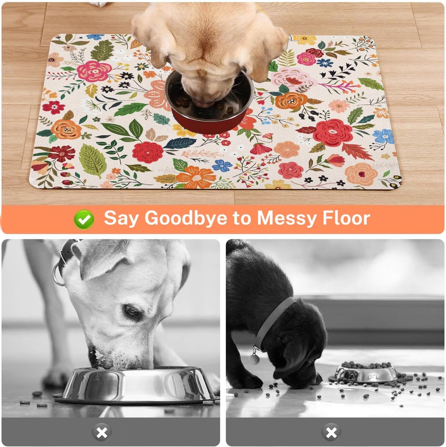 Absorbent Pet Dog Bowl Mat for Food and Water, Pet Cat Food Feeding Mat with Non Slip Rubber Backing, Dog Food Mats for Floors Waterproof, 24"x32"