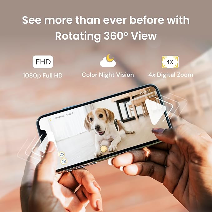 Furbo 360° Dog Camera: Pet Security Cam w/Barking Alerts, Rotating View, Treat Toss w/Phone App, Smart Home Indoor Puppy Monitoring, 2-Way Speaker (Standard Features - No Subscription Required)