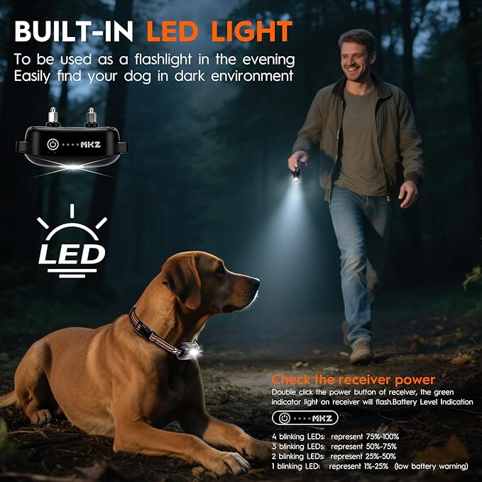 Dog Shock Collar 2 Dogs (15-120Lbs),4200FT Dog Training Collar with Remote IPX7 Waterproof Shock Collar for Small Medium Large Dogs with Flashlight, Anti-Bark Collar,4 Training Modes