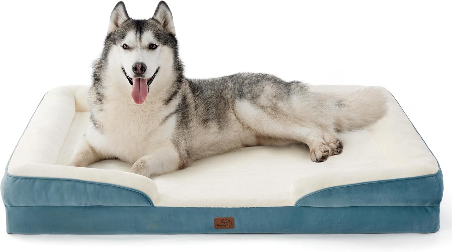 Bedsure XXL Orthopedic Dog Bed for Extra Large Dogs - Washable Giant Dog Cat Bed Waterproof, Comfort Dogs Couch Sofa with Washable Removable Cover, Pet Bed with Nonskid Bottom, Dune Haze Blue, 52"