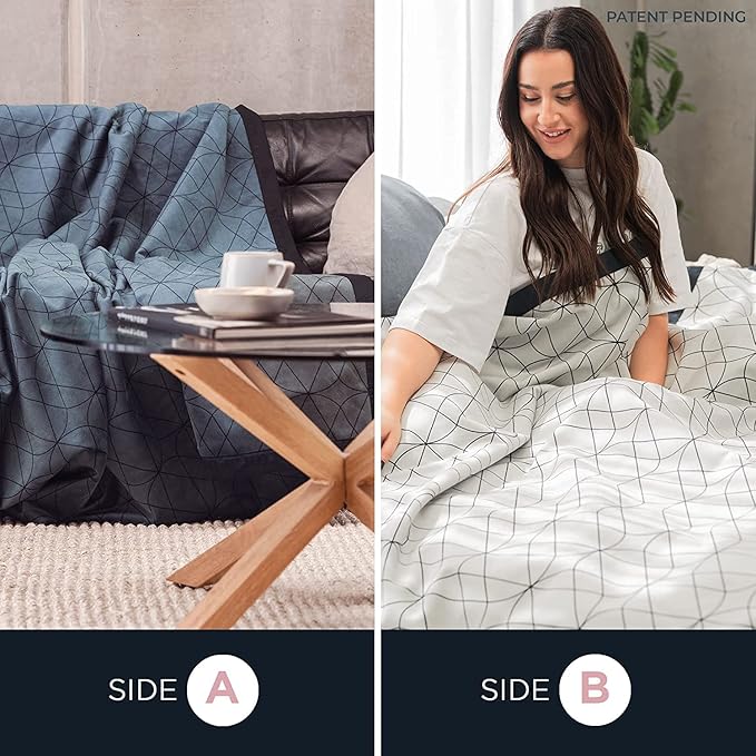 Waterproof Dog Blanket for Bed – 90x90 Inch King/Queen Size – Pet Hair Resistant Blanket for Small to Large Dogs – Washable, Leakproof, Reversible Bedspread for Bed Protection – Blue/White