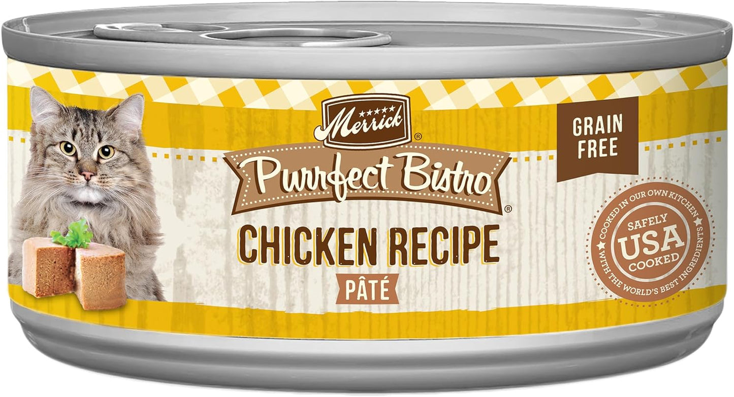 Merrick Purrfect Bistro Grain Free Premium Soft Canned Pate Adult Wet Cat Food, High Protein Chicken Recipe - (Pack of 24) 3 oz. Cans