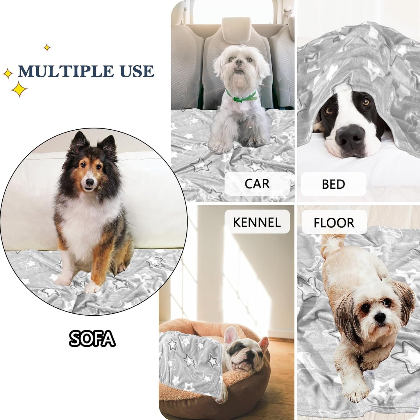 Dog Blanket,Super Soft Fluffy Premium Fleece Pet Puppy Blanket for Large Medium Dog Cat Mat Cover for Bed Couch,Star Print,Gray(41 x 31 Inch)