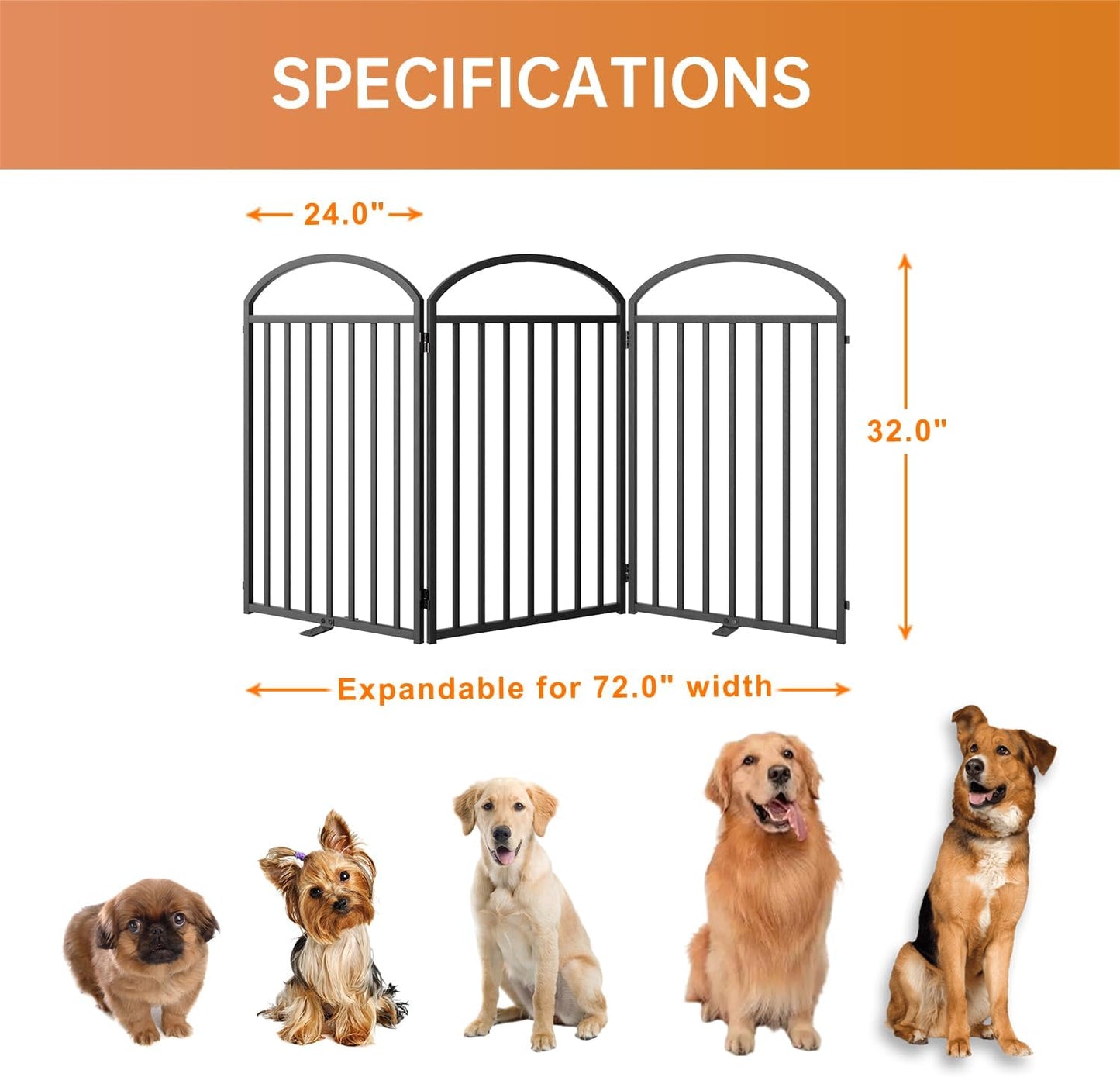 3 Panles Full Matel Freestanding Dog Gates with Door, 72"Extra Wide 32"Tall Free Standing Dog Pet Gate for Indoor & Outdoor. Foldable Pet Fences for Doorways, House, Stairs, Porch, Deck, Yard