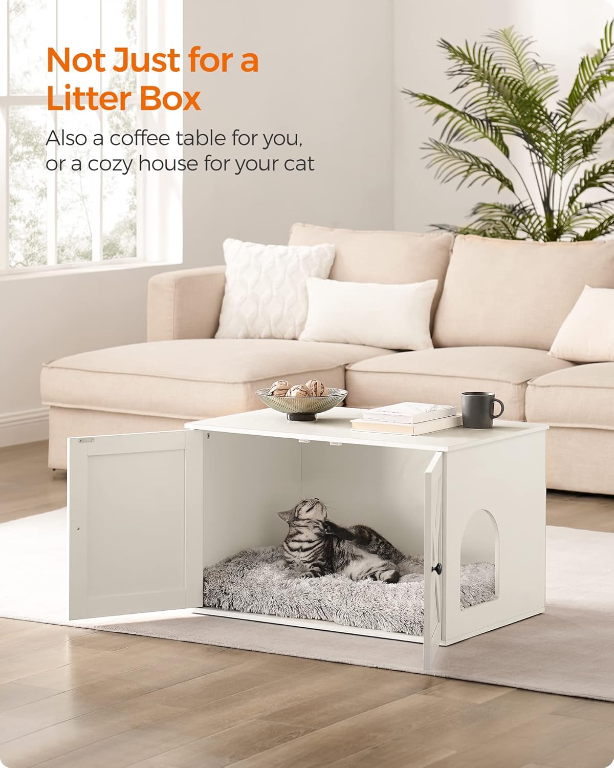 Feandrea Cat Litter Box Enclosure, Litter Box Furniture Hidden with Removable Divider, Indoor Cat House, End Table, 31.5 x 20.9 x 19.7 Inches, White UPCL002W01