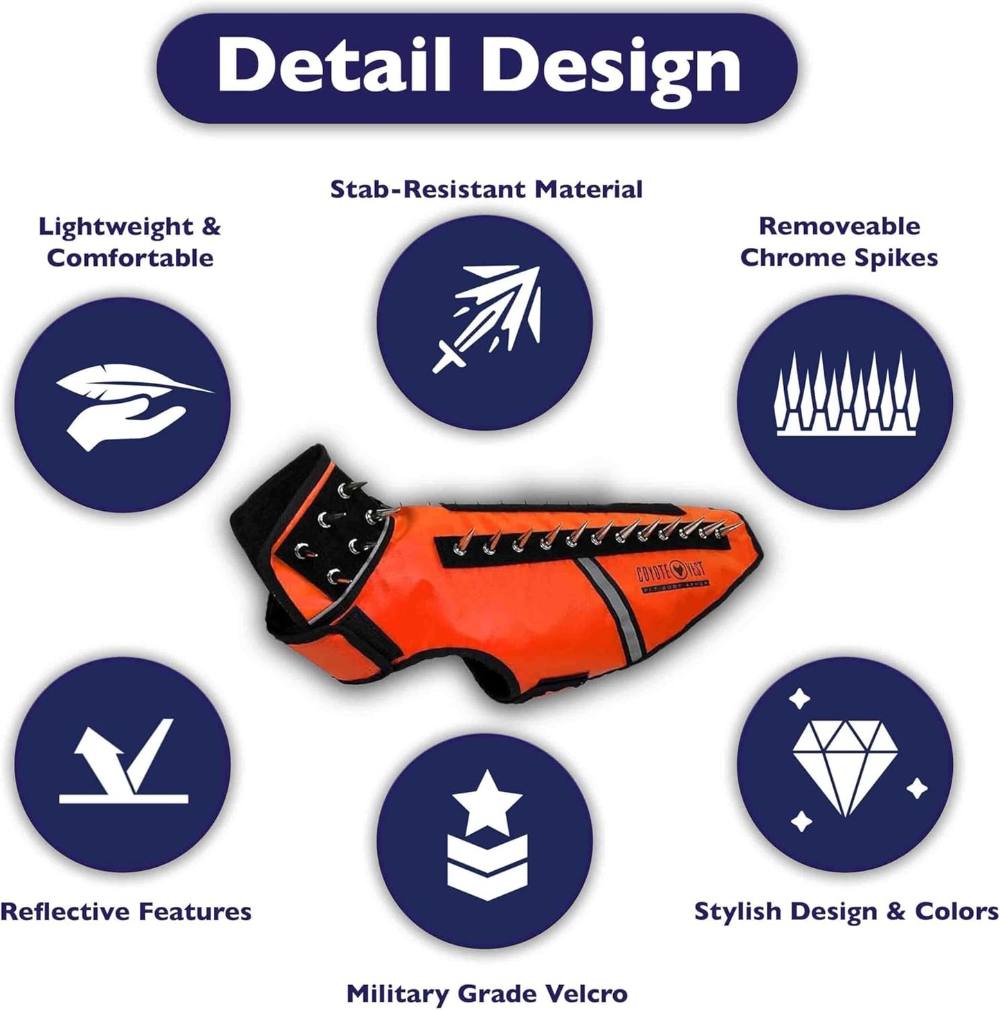 CoyoteVest SpikeVest Dog Harness Vest for Small Dogs, Reflective Dog Vest with Spikes to Shield Your pet from Coyotes, Raptor and Animal Attacks, Anti Hawk Vest, Made in USA (M-Fluorescent Orange)