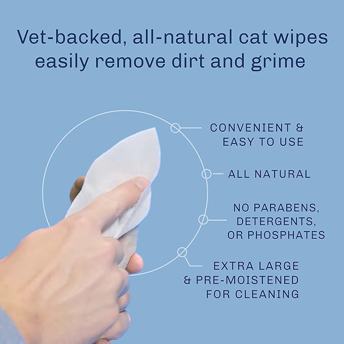 TrueBlue Milk & Honeysuckle Fresh Fur Cat Cleaning Wipes - Pre-Moistened Cleansing Pads for Cleaning Dirty Paws, Coats, Cats, Kittens – Extra Large – 8”x7” – 100 Count