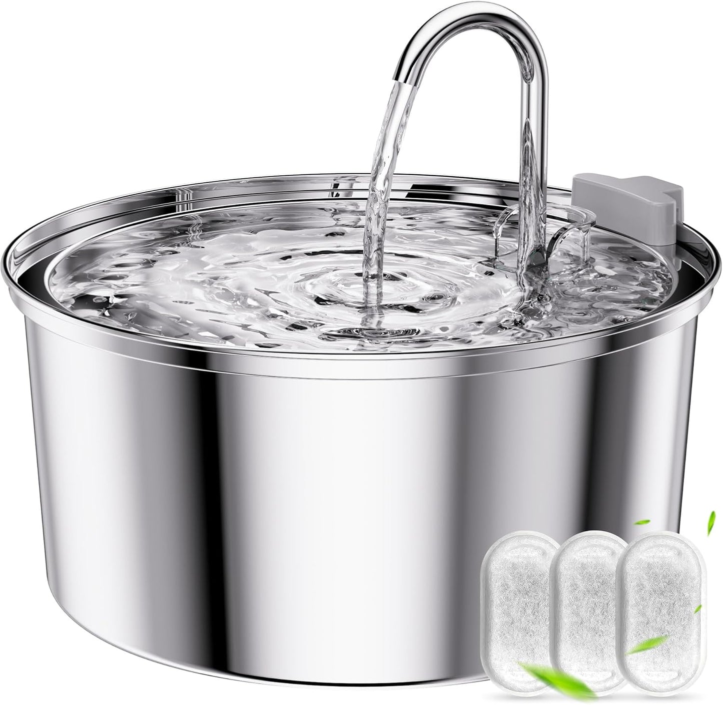 Tomxcute Cat Water Fountain, 3.2L/108oz Automatic Stainless Steel Pet Fountain Dog Water Dispenser, Ultra-Quiet Pump and 3 Replacement Filters & for Cats, Dogs, Multiple Pets